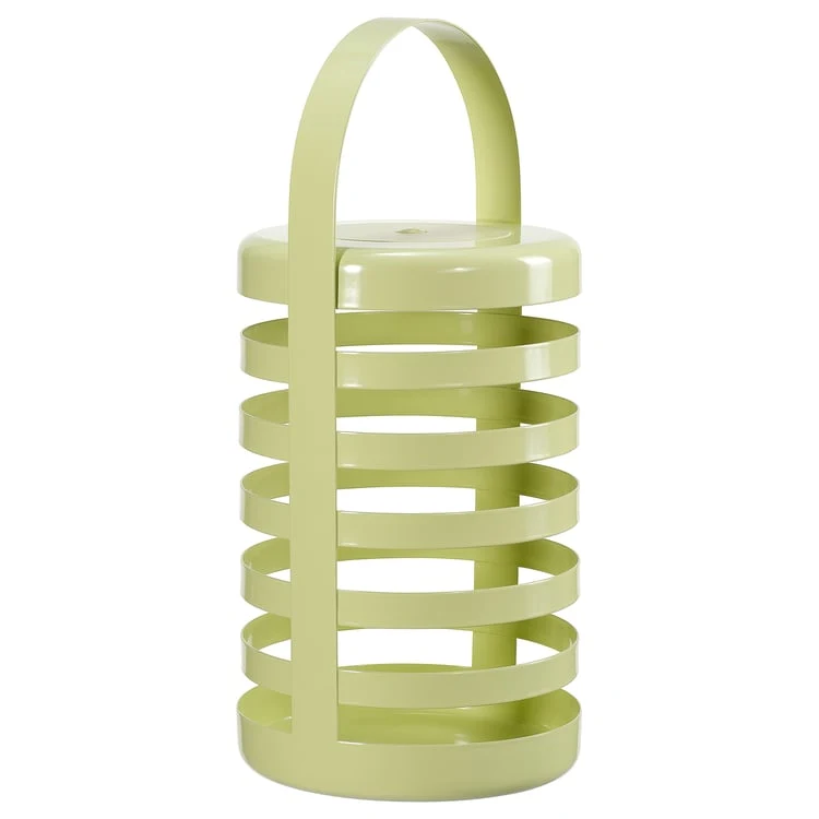 Official IKEA photo of light green SOLVINDEN striped battery lamp with an integrated handle